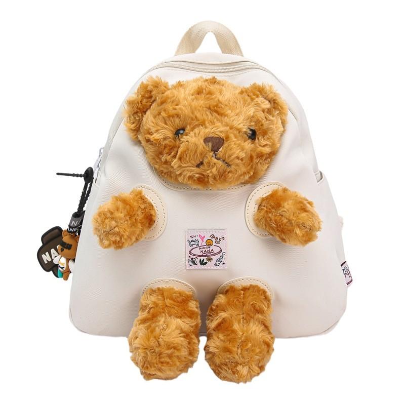Cute Cartoon Plush Teddy Bear Doll Decoration Student Backpack With Pendant For School And Urban Use
