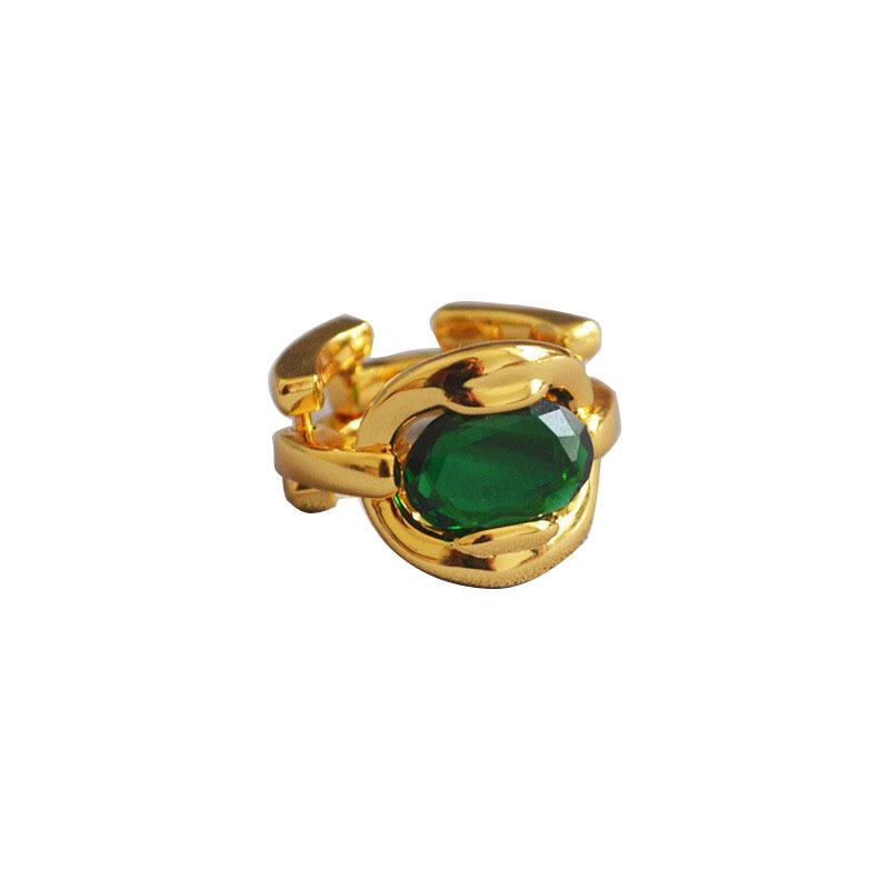 French High-End Adjustable Emerald Ring for Women – Korean Style, Light Luxury Design, Trendy Index Finger Accessory.