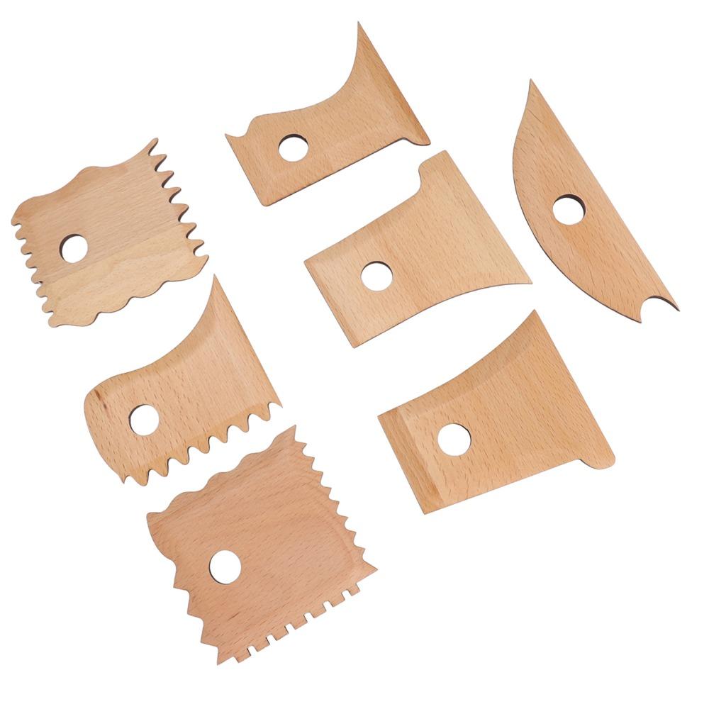 7Pcs Handmade Use Wooden Pottery Tool 7-piece Set Smooth Trimming Tool Durable Multi-shape Clay Tool Art Creation