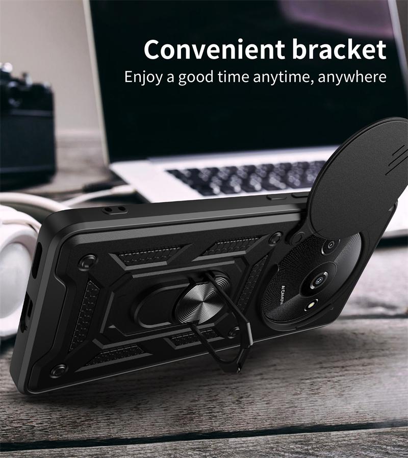 Pro Redmi A3 2024 Pouzdro Magnetický Kroužkový Držák Pancéřové Pouzdro na Telefon pro Xiaomi Redmi A3 4G RedmiA3 A 3 Posuvný Kryt na Ochranu Fotoaparátu Zadní Kryt