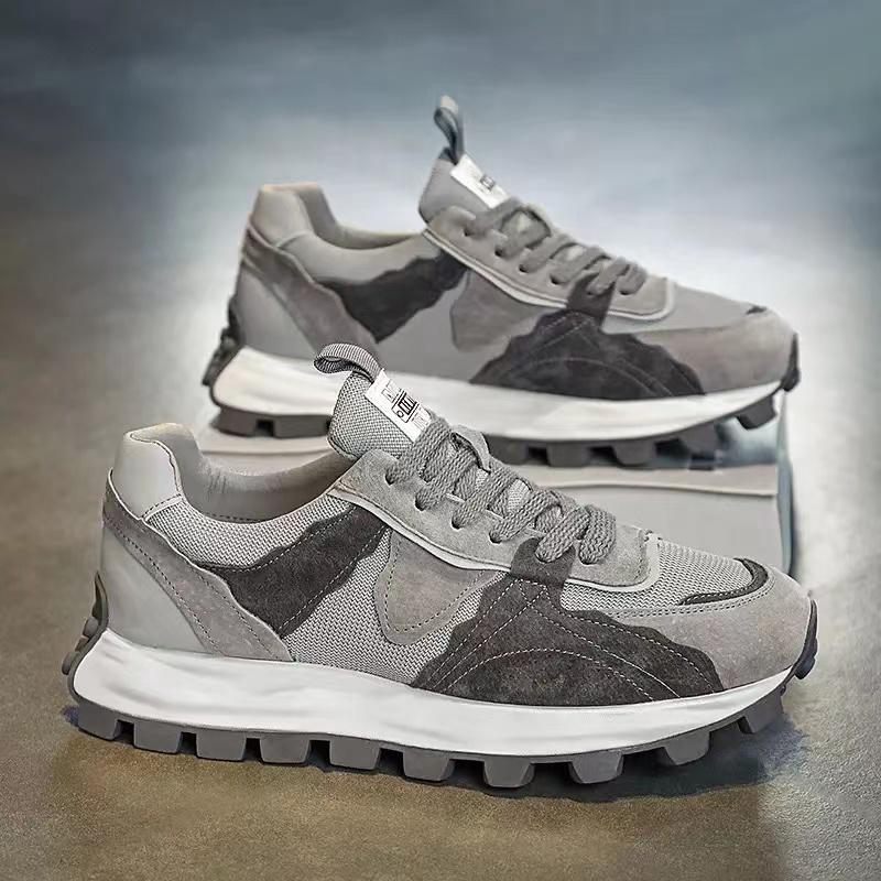 Color Block Fashion Chunky Sneaker Men Running Shoes Casual Leather Fabric Breathable Height Increased Platform Sport Shoes