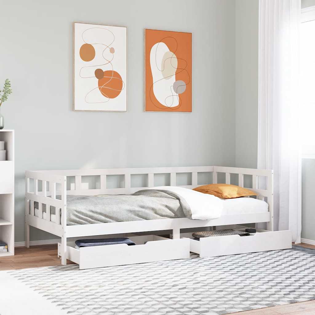 Daybed with Drawers White 80x200 Cm Pine Wood
