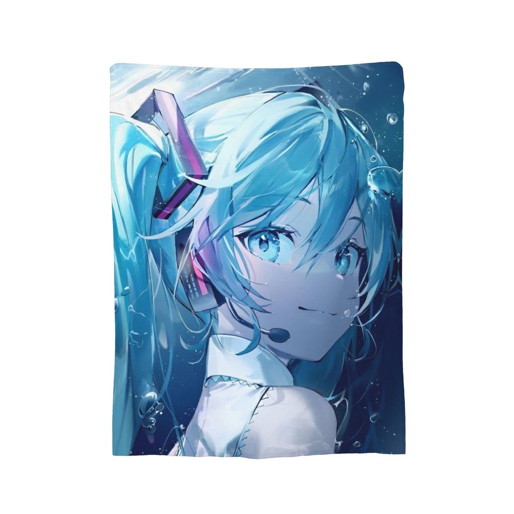 Hatsunes Mikus Vocaloid Blankets Anime Style Flannel Novelty Breathable Throw Blankets for Chair Covering Sofa Autumn/Winter,