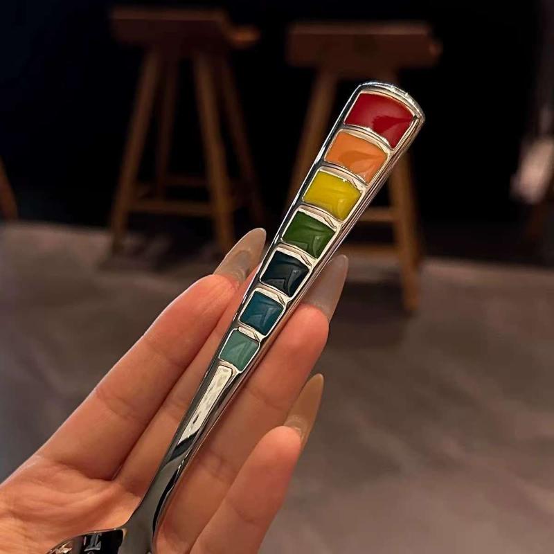 2Pcs Macaron-Colored Stainless Steel Dessert Spoons High-Aesthetic Colorful Enamel Spoons For Home Kids Picnics & Bento