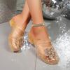Women's Baotou Slippers Summer New Outward Wear Round Head Shallow Mouth Rhinestone Flower Non-slip Waterproof Cool Mop