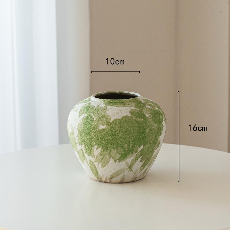 Wabi-Sabi Ink Splash Ceramic Vase: Elegant Retro Flower Arrangement for Living Room or Dining Table