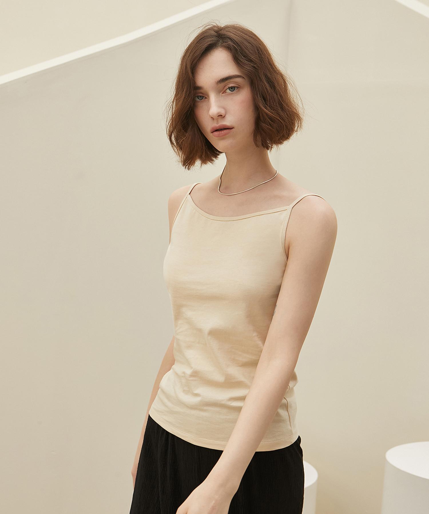 A Leaf Boat Neck Sleeveless Camisole_Beige