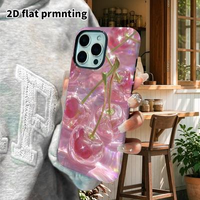 Phone Case: 2D Flat Suitable for iPhone 18 17 16 15 14 13 Pro Film Protective Case, Couple Style, Glass Cherry, Christmas and Halloween Gifts