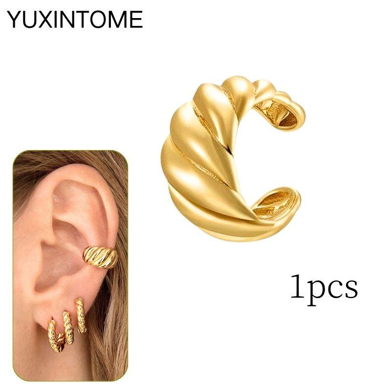 

1PC Punk Ear Cuff Plated 24K Gold/925 Silver Conch Clip Earrings For Women Climbers No Piercing Fake Cartilage Earrings золотой
