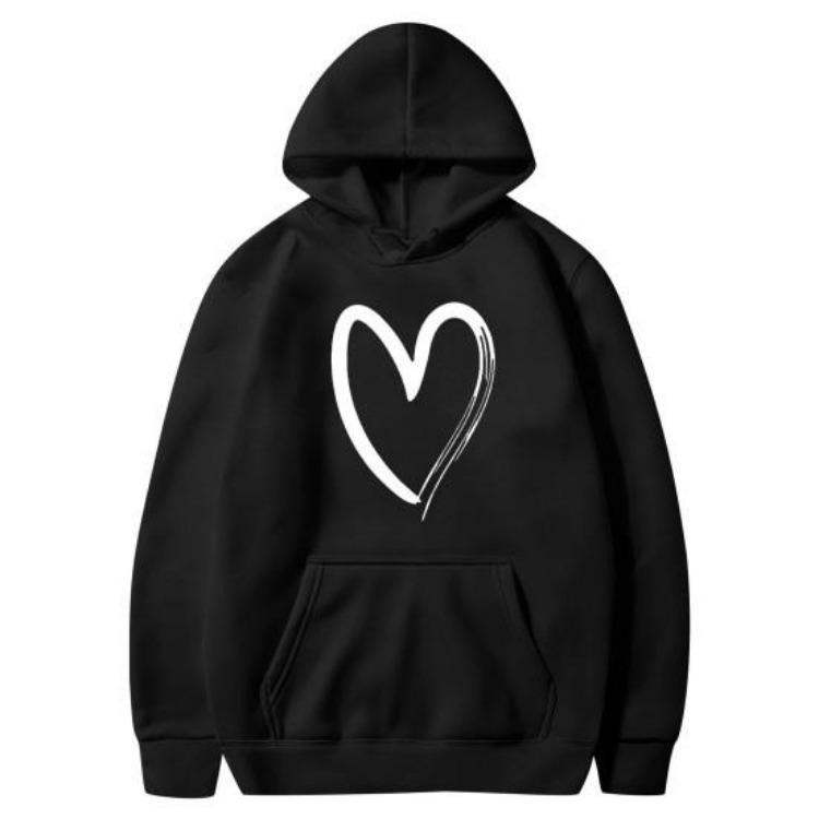 Oversized Fleece Lined Sweatshirt Women Long Sleeve Hoodies Fall Pullover Top with Pocket Heart Print Drawstring
