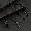 3pcs/set Punk Black Cross Pendant Necklace Thick Chain Bracelet Ring Fashion Zircon Sets Men for Autumn