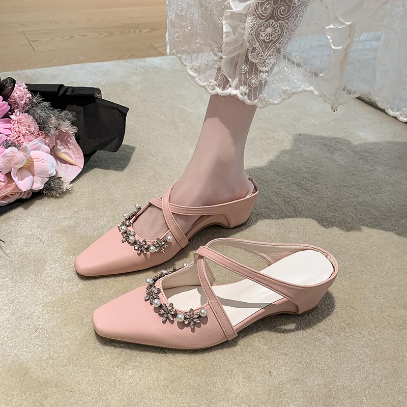 Fashion Crystal Elegant Women Slippers 2025 Mules Shoes Fashion Summer Heeled Sandals Woman Designer Luxury Slides New Zapatillas Mujer