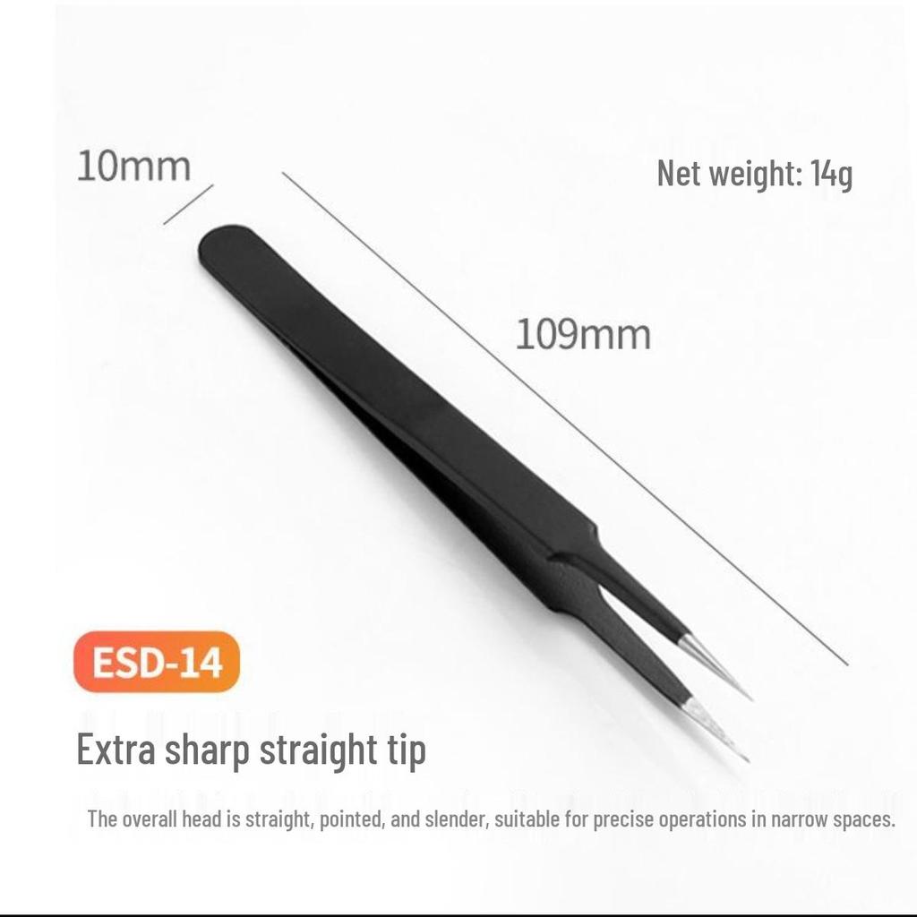 Black Anti-Static Stainless Steel Curved Tip Tweezers Set for Nail Art, Journaling, and Repairs