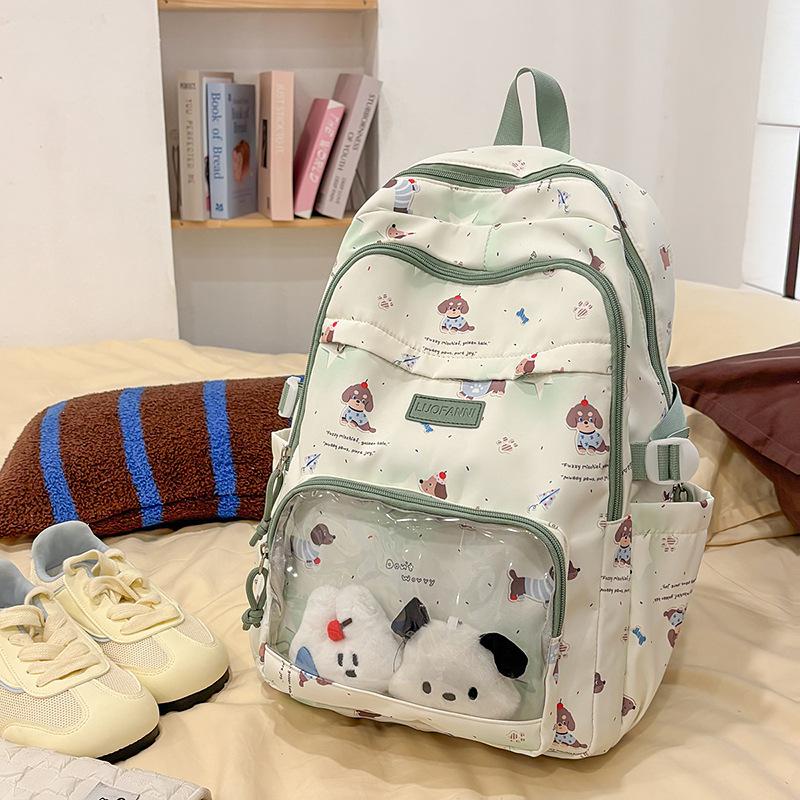 

New high-value backpack female cute transparent dachshund dog backpack large-capacity casual schoolbag female single bag [without pendant] зелений