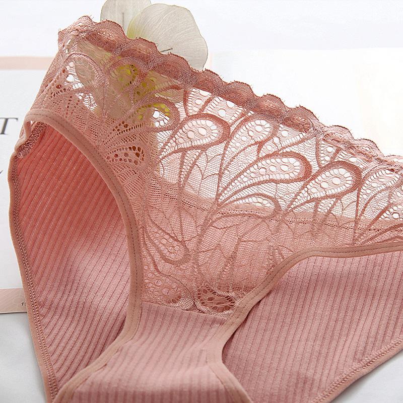 Unterwäsche für Damen, reine Baumwolle, niedrige Taille, sexy Spitzen-Slip, bestickt, atmungsaktiv, nahtlos, dreieckiges Höschen