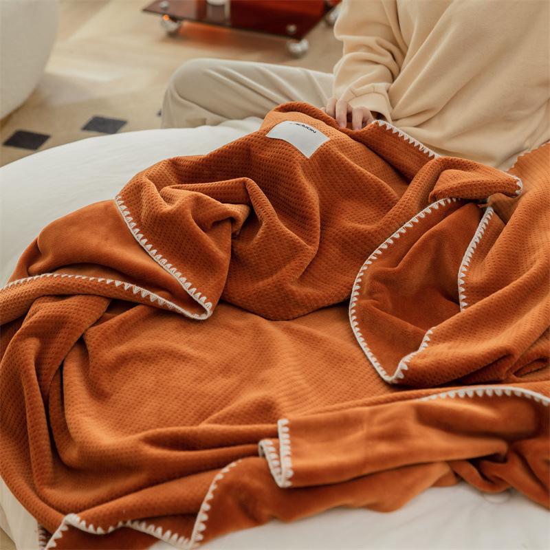 New Thickened Waffle Blanket Double Layer Composite Milk Fleece Solid Color Multi-functional Blanket
