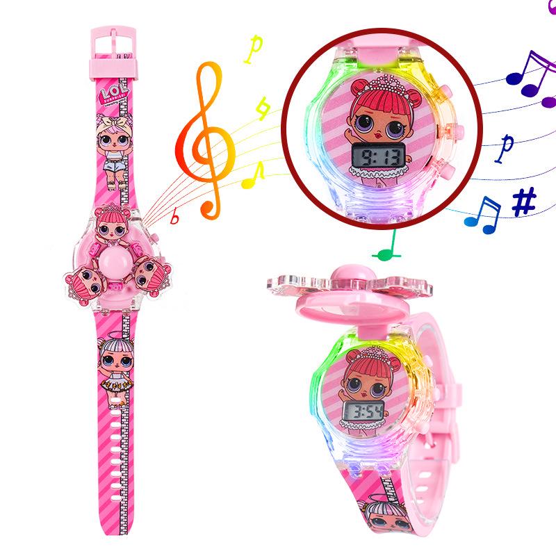 Children's Cartoon Music Watch with Seven-Color Luminous Spinning Gyro Toy