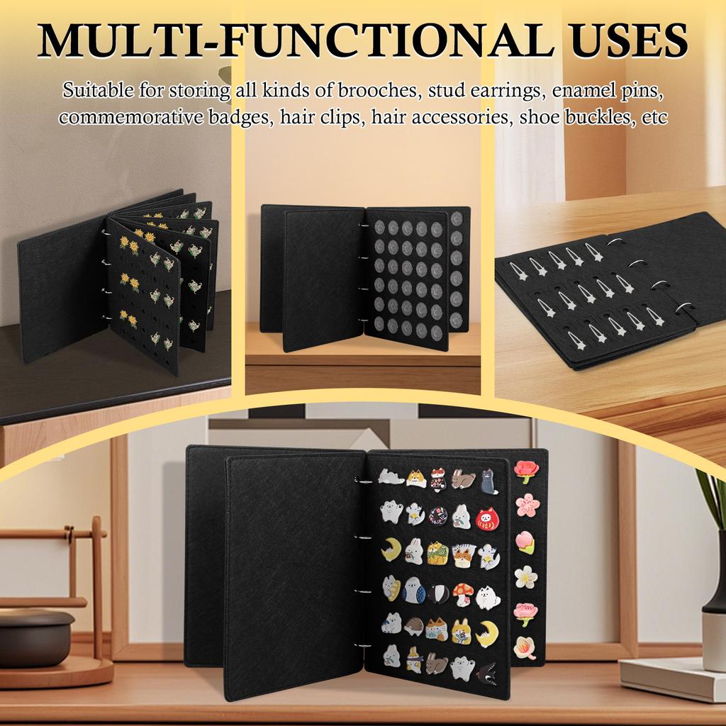 3 szt. Filcowa Książeczka Ekspozycyjna na Przypinki i Broszki z 6 stronami, Organizer na Charmsy w Kształcie Butów z 180 dziurkami, Segregator DIY na Odznaki i Charmsy