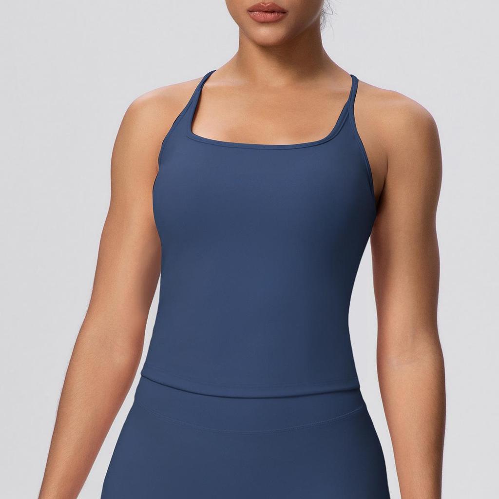 European Solid Color Criss-Cross Back Sports Bra for Running, Fitness, and Yoga