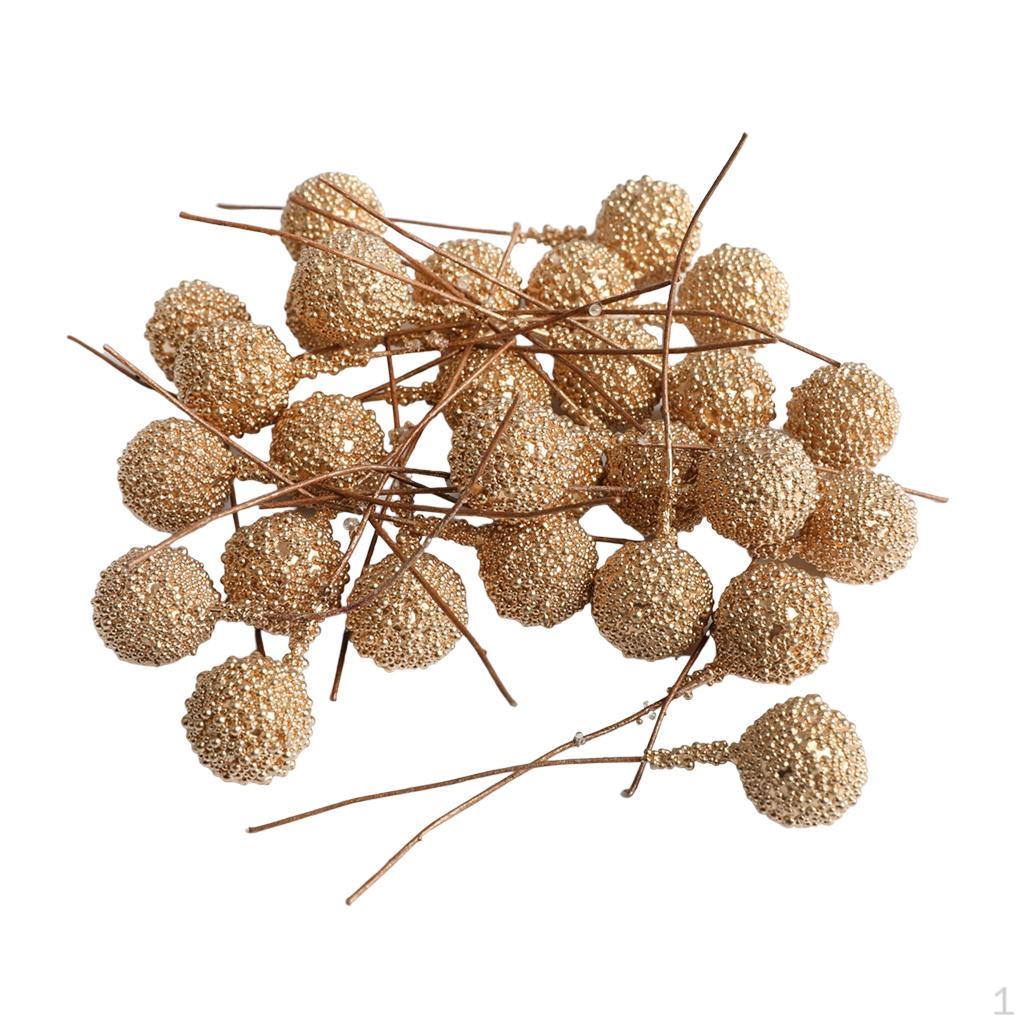 100 Heads Artificial Branches Berries Pick Decorative Branch Golden