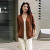 Autumn New 0 Wool Cardigan Women's Blouse Collar with Casual Long-sleeved Knitted Sweater Jacket Thin Top