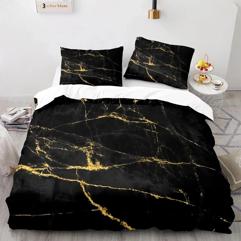 Marble Duvet Cover Set KingQueen Size White Gold Abstract Marble Texture Printed Bedding Polyester Quilt Cover Luxury