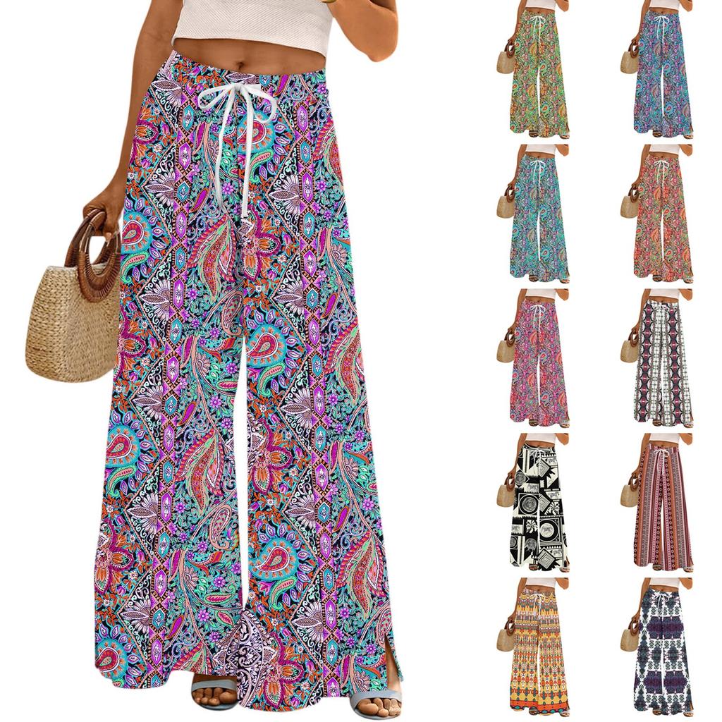 Womens Pants Wide Leg Pants With Pockets Casual Trousers Printed  Elastic Waist Sweatpants