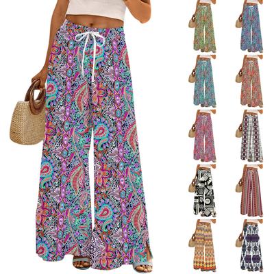 Womens Pants Wide Leg Pants With Pockets Casual Trousers Printed  Elastic Waist Sweatpants