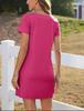 Women's Casual Square Neck Short Sleeve Pocket Solid Color Dress for Summer 2026