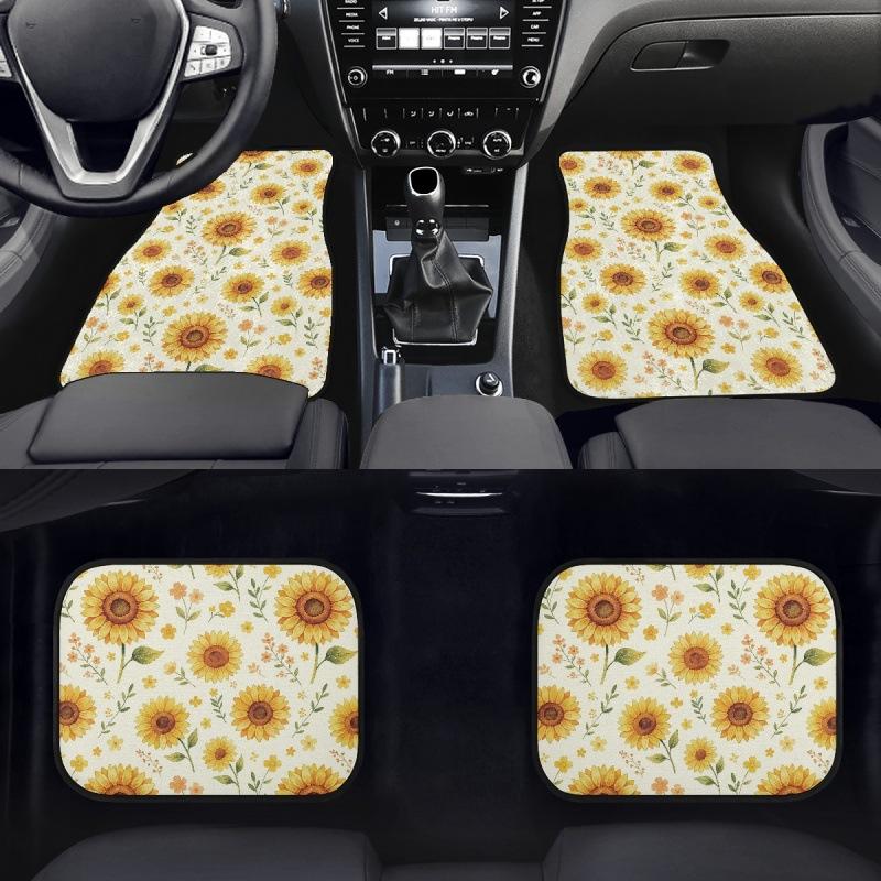 New Car Floor Mat Dustproof And Dirt-Resistant Four-Piece Floor Mat Sunflower