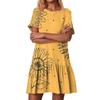 Women's Fashion Casual Round Neck Short Sleeve Ruffled Vintage Printed Dresses