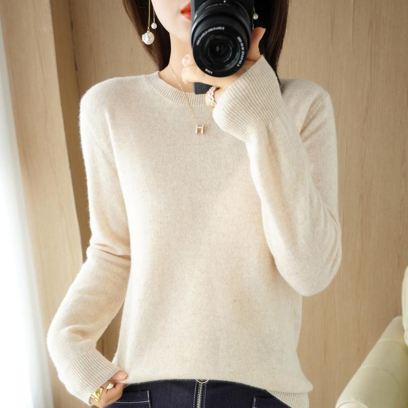 Women's Fashion Casual Solid Color Print Plus Size Autumn Winter Long Sleeve O-Neck Sweaters
