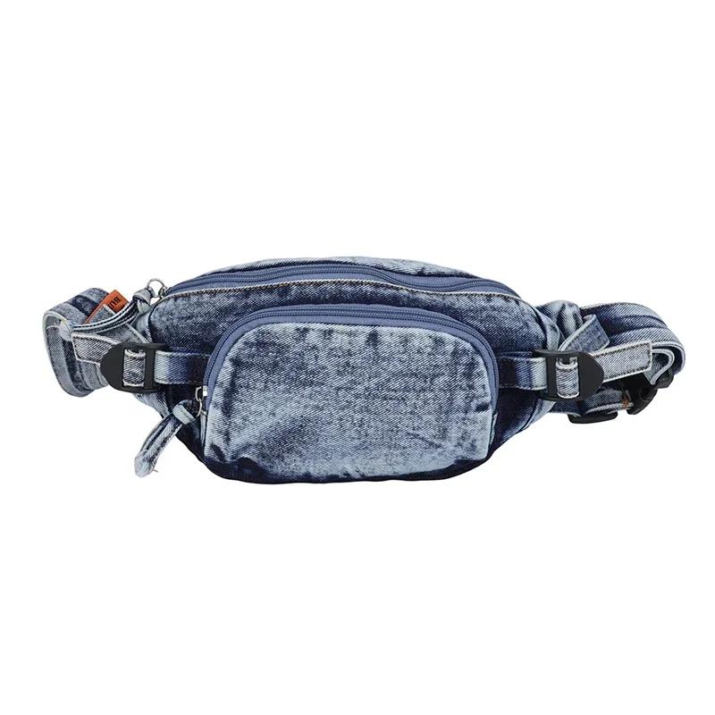Denim Naaien Rits Borsttas Effen Neutraal Casual Mode Tassen voor Vrouwen Nylon Veelzijdig Eenvoudig Crossbody Tas gray
