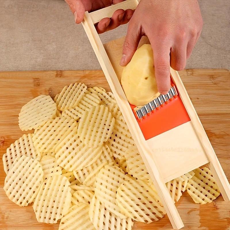 Damaly,Stainless Steel Waffle Slicer with A Natural Solid Wood Handle, Which Has Been Sanded, and There Is No Glue Bonding