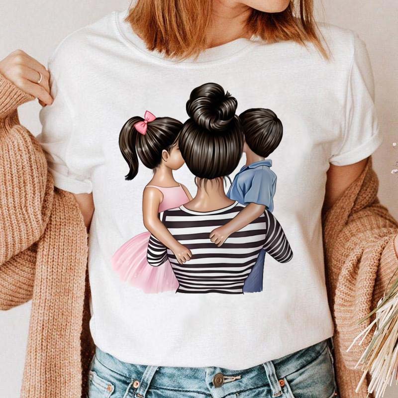 Maycaur Women Cartoon Mom Mother Boy Girl Print Mother Lady T-shirts Casual Top T Shirt Ladies Womens Graphic Female Tee T-Shirt