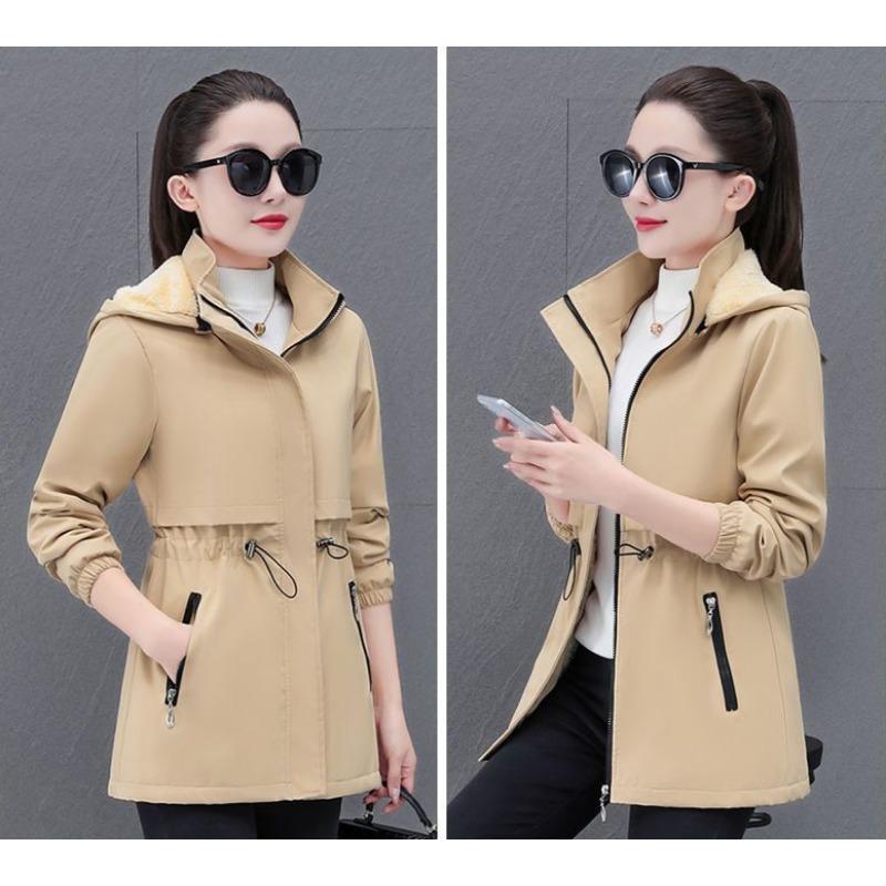 Winter Plus Velvet Thickened Mid-length Windbreaker Ladies Korean Version of The Autumn and Winter Warm Jacket