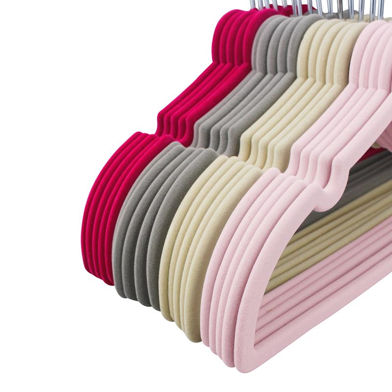 Child Flocking Hanger Home Drying Hanger 10pcs Non-slip Plastic Flocking Velvet Coat Flocked Custom Hanger Seamless Drying Rack