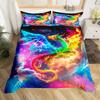 Magische Fliegende Drachen Bettwäscheset Helle Bunte Fliegende Drachen Tierwelt Jungen Bettdeckebezug Weltraum Galaxie Männer Bettwäsche Set