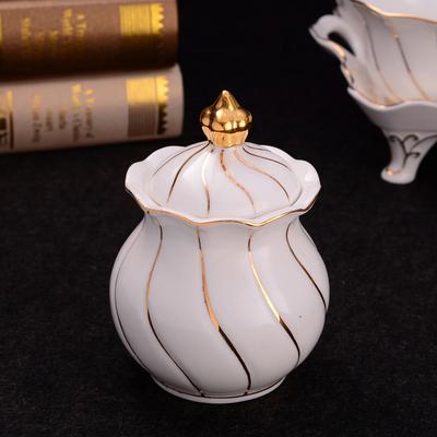 Lotus Zuckerdose mit goldener Linie, europäischer Hof, luxuriöses Café, Café, Haushalt, Würfelzuckerdose, Keramik, Kaffeegeschirr, Bonbonglas