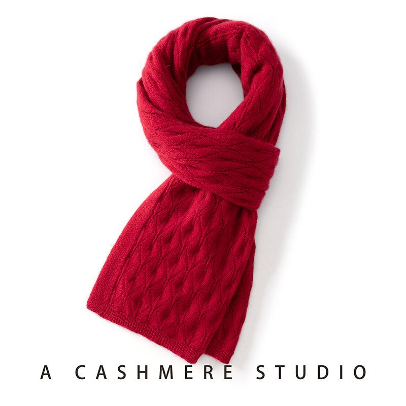 100% Pure Cashmere Knit Scarf for Women - Warm, Fashionable, Hollow Design for Autumn/Winter