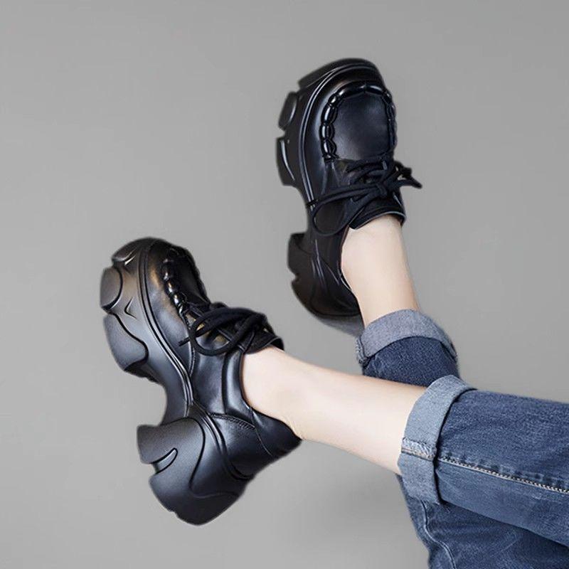 

Туфли на платформе женские весна и осень 2025 ретро повседневные туфли круглый носок шнуровка туфли-лодочки темпераментные туфли на высоком каблуке нескользящие 40 чёрный