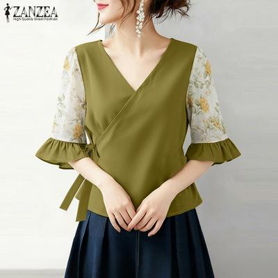 Camicetta Casual da Donna con Scollo a V Larga a Pezzi Mezza Manica