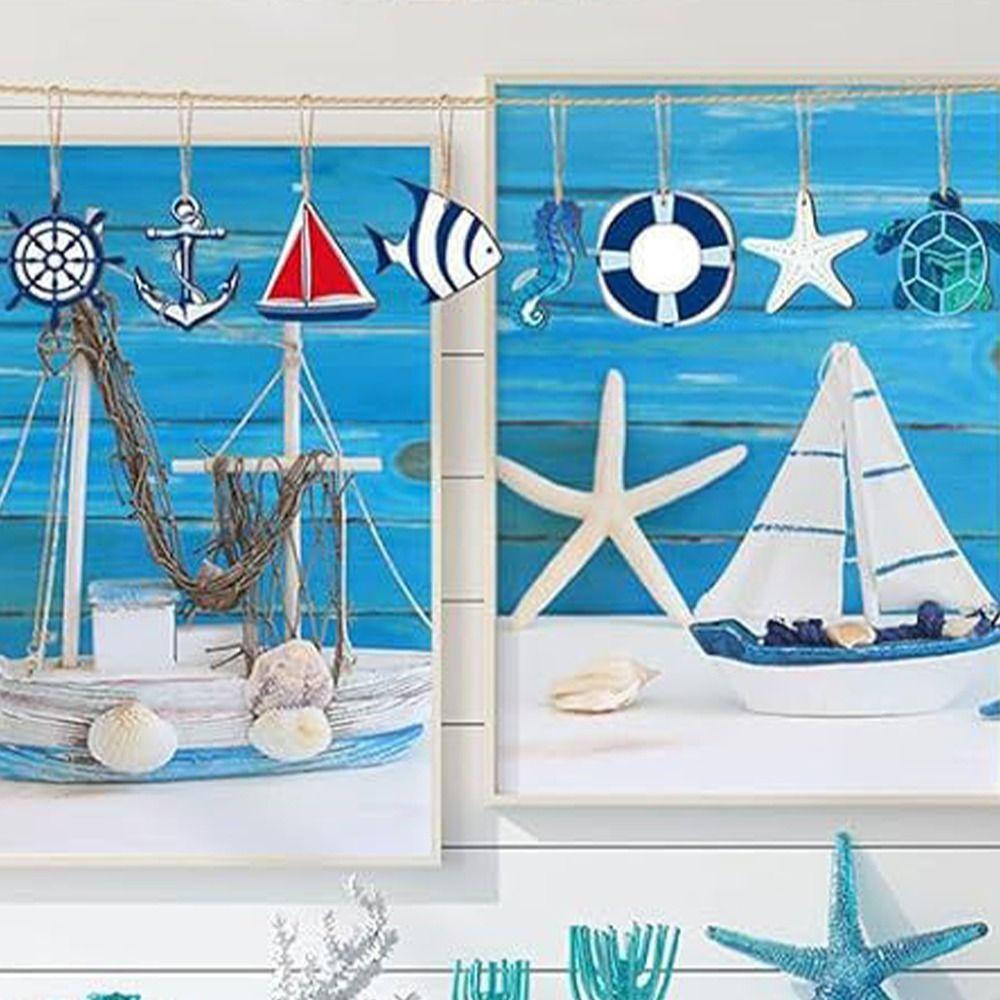 24pcs Wooden Sea Animals Hanging Ornament Ocean Themed Signs Decorations for Wall Tropical Bar