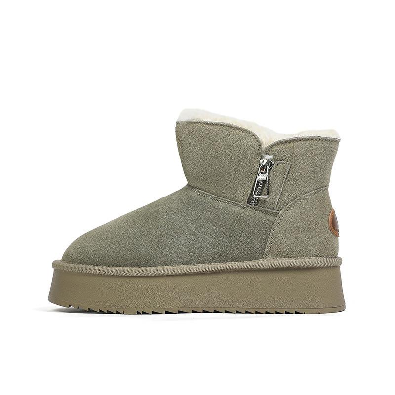 

Warm snow boots for women s winter new leather side zipper thick-soled thick-soled velvet non-slip snow cotton boots for women 40 хакі