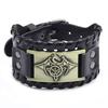 Punk Men Wide Bangle Accessory Wolf Head Charm Bracelet Leather Weave Adjustable Wristband Friendship Jewelry