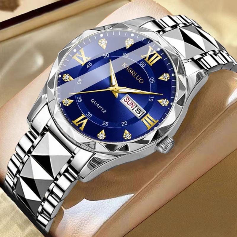 KASRLUO Uhr Herren Doppeltes Datum Rhombus Gehäuse Leuchtend Wasserdicht Mode Premium Quarz Uhr