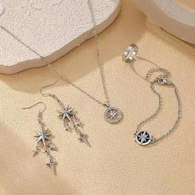 K-Pop Stray Kids Skzoo Star Retro Bracelet Punk Dark Octagonal Star Falling Alloy Earrings No Earholes Versatile Fashion