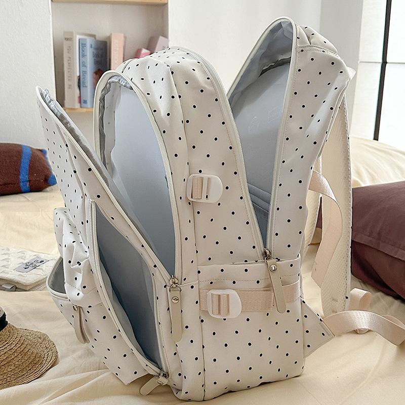 Small Fresh Wave Point Backpack for High School Girls Lightweight Backpack for Junior High School Students Simple Backpack