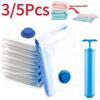5/3PCS Vacuum Storage Bags with Pump Transparent Folding Compressed Space Saving Vacuum Bag for Clothes Bedding Organizer