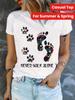 Paw Print Floral Casual Top T-shirt for Summer & Spring